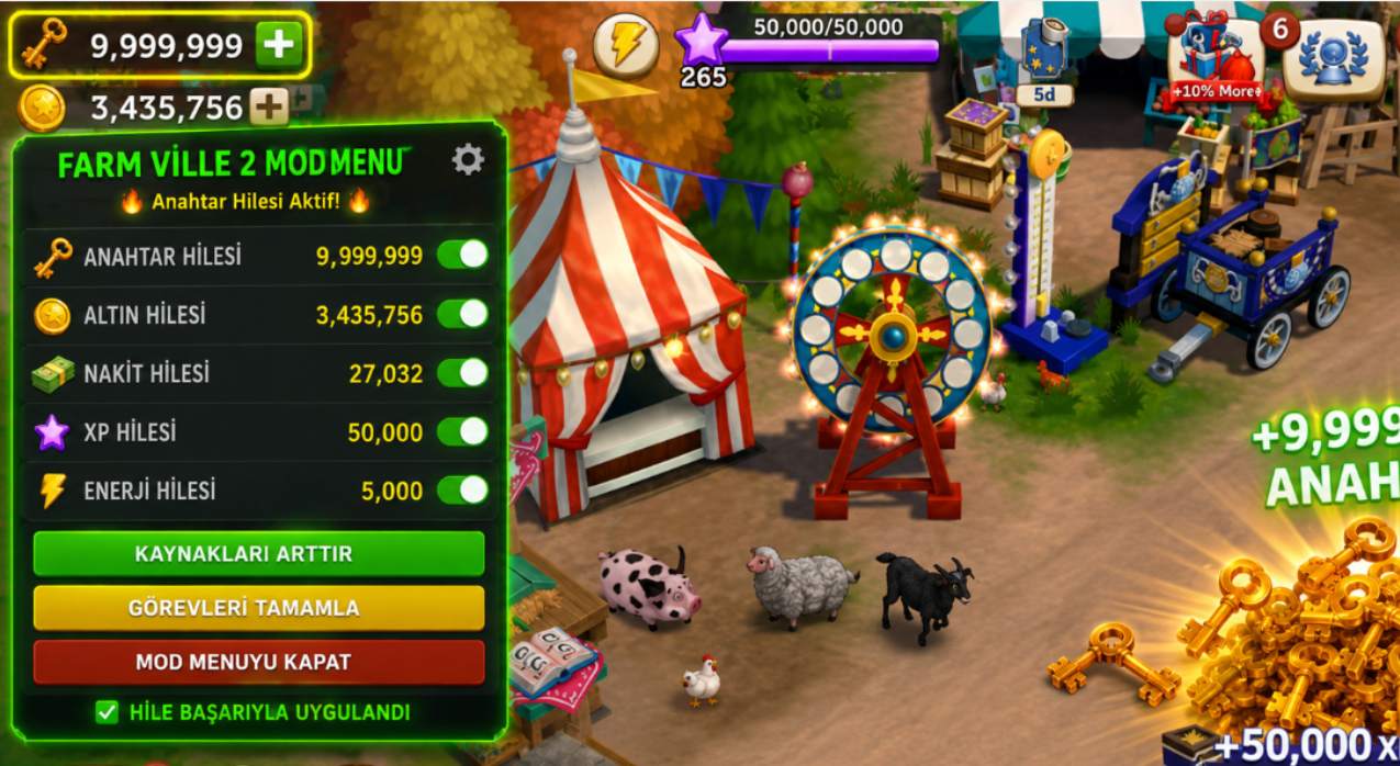 FarmVille 2 mod menu zarf simgesi ve ana panel